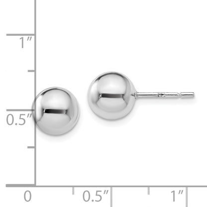 Sterling Silver Rh Plated 8mm Polished Ball Post Earrings