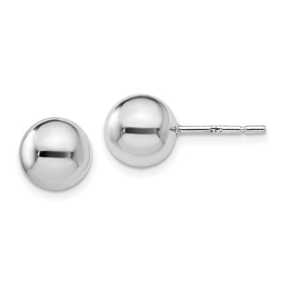 Sterling Silver Rh Plated 8mm Polished Ball Post Earrings