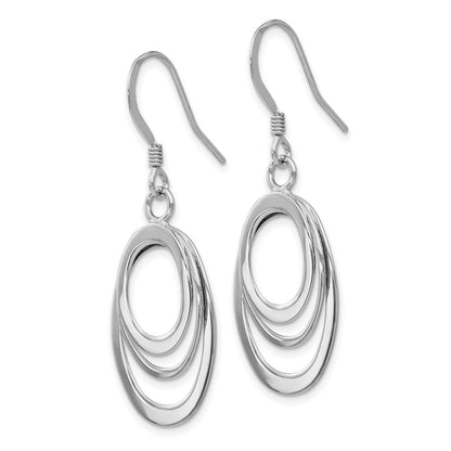Sterling Silver Rhod Pltd Polished Shepherd Hook Dangle Earrings