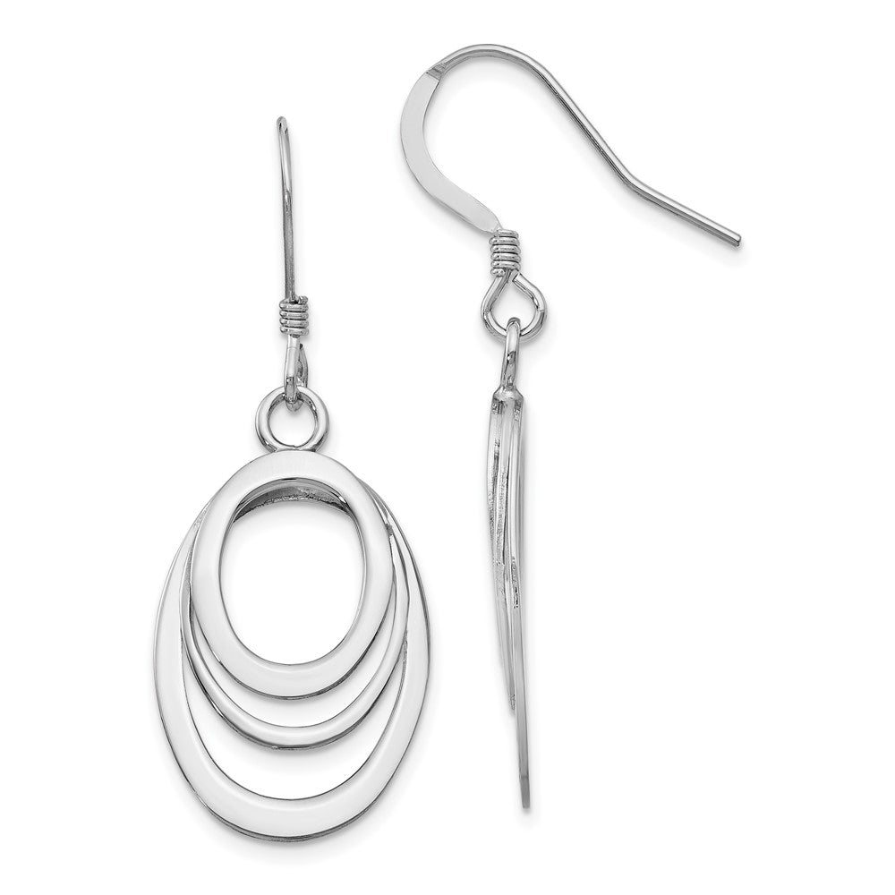 Sterling Silver Rhod Pltd Polished Shepherd Hook Dangle Earrings