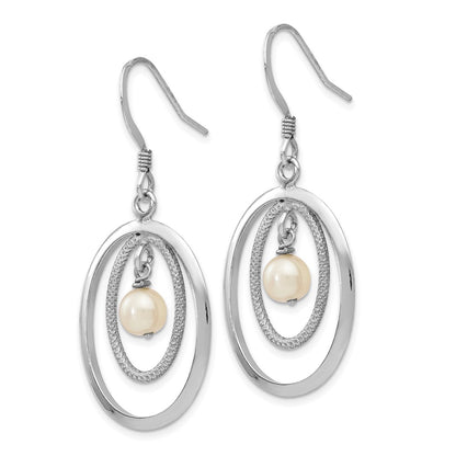 Sterling Silver Rhodium Plated Fw Cultured Pearl Dangle Earrings