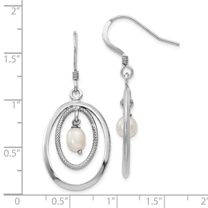 Sterling Silver Rhodium Plated Fw Cultured Pearl Dangle Earrings