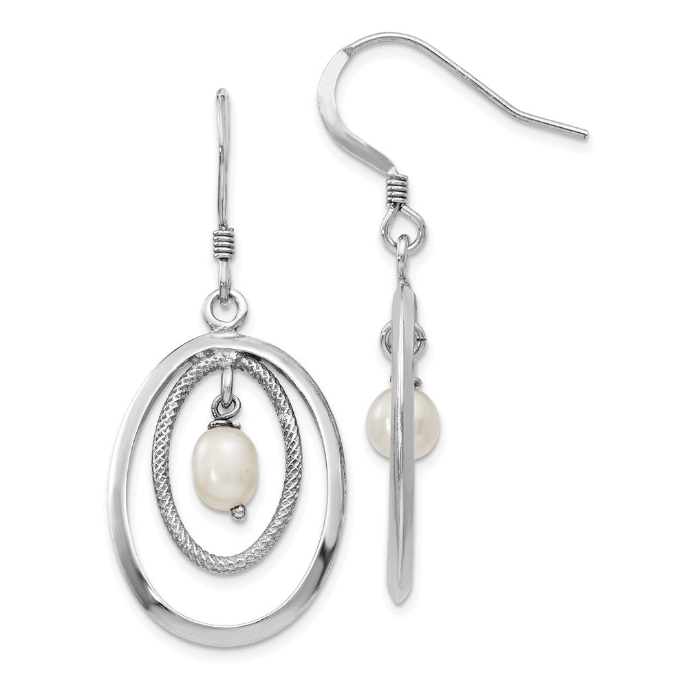 Sterling Silver Rhodium Plated Fw Cultured Pearl Dangle Earrings
