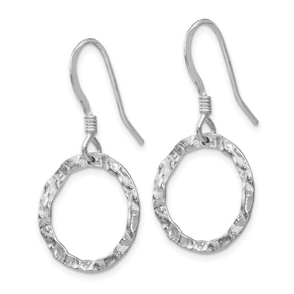 Sterling Silver Rhod Pltd Textured Shepherd Hook Dangle Earrings