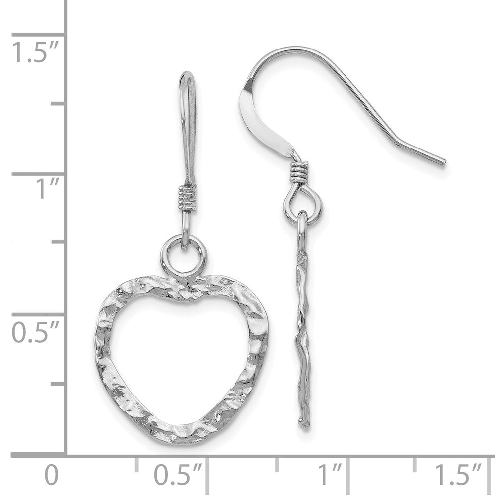 Sterling Silver Rh Pltd Textured Heart Shepherd Hook Earrings