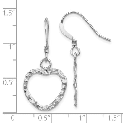 Sterling Silver Rh Pltd Textured Heart Shepherd Hook Earrings