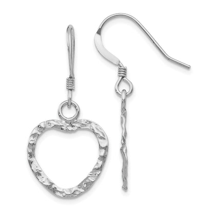Sterling Silver Rh Pltd Textured Heart Shepherd Hook Earrings
