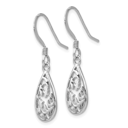 Sterling Silver Rhod Pltd Polished Shepherd Hook Dangle Earrings