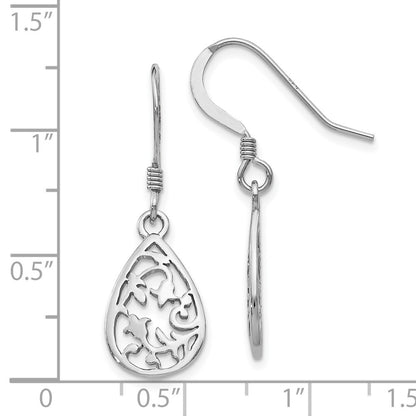 Sterling Silver Rhod Pltd Polished Shepherd Hook Dangle Earrings