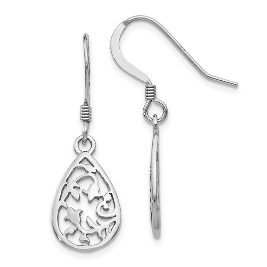 Sterling Silver Rhod Pltd Polished Shepherd Hook Dangle Earrings
