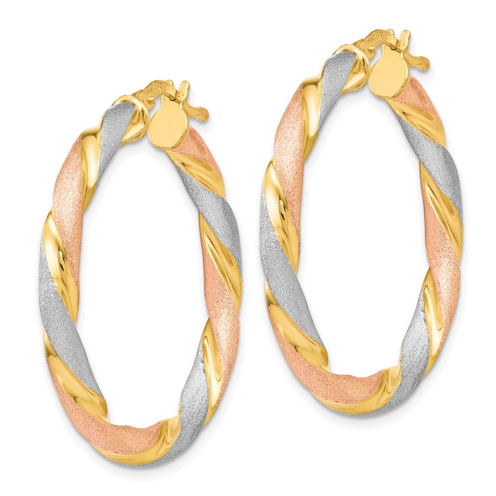 Sterling Silver Tri Color Twisted Hinged Hoop Earrings