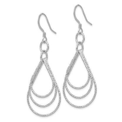 Sterling Silver Rhod Pltd Textured Shepherd Hook Dangle Earrings