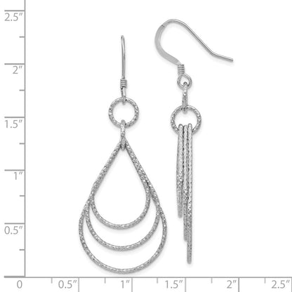 Sterling Silver Rhod Pltd Textured Shepherd Hook Dangle Earrings