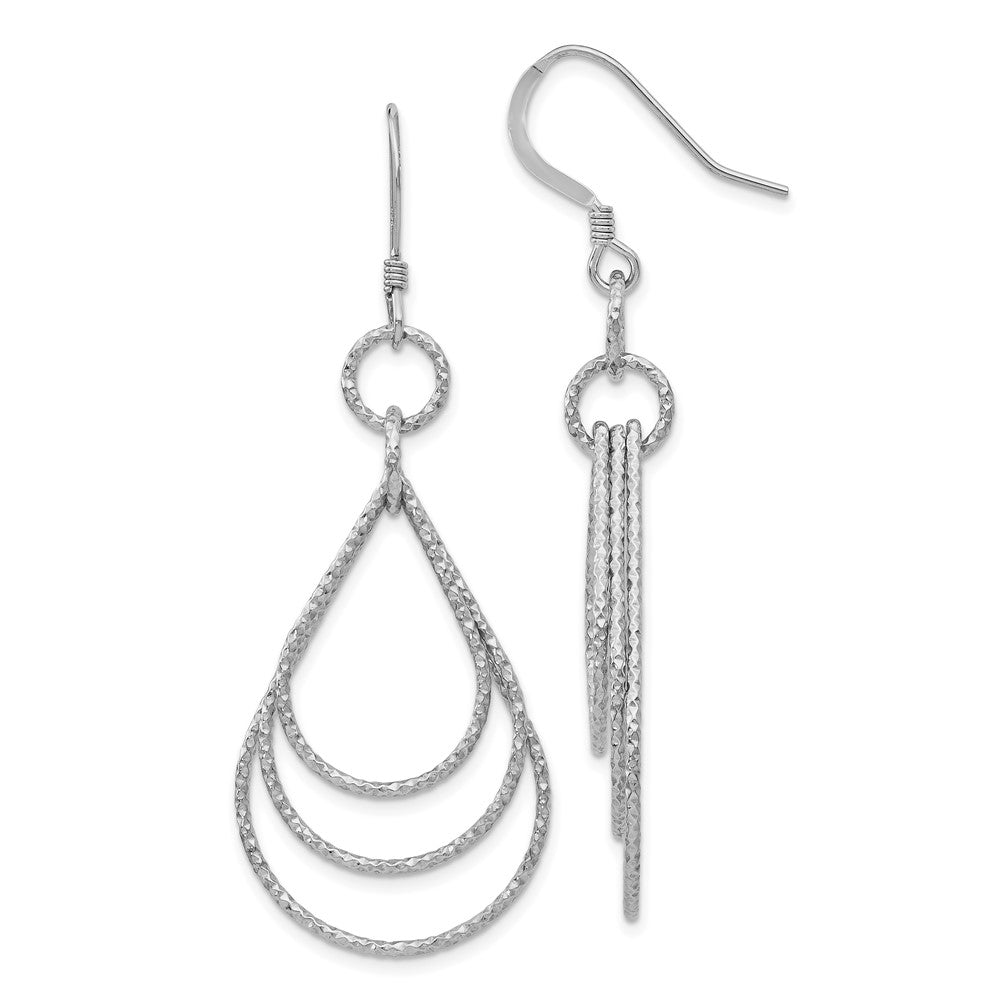 Sterling Silver Rhod Pltd Textured Shepherd Hook Dangle Earrings