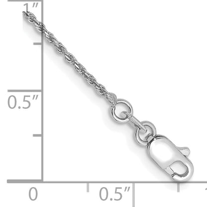 14K White Gold 9 Inch 1.15mm Diamond-Cut Machine Made Rope With Lobster Clasp Chain Anklet