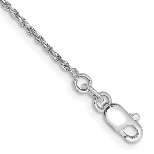 14k White Gold 8 inch 1.15mm Diamond-cut Machine Made Rope with Lobster Clasp Chain Bracelet