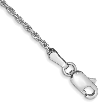 14K White Gold 6 Inch 1.3mm Diamond-Cut Machine Made Rope With Lobster Clasp Chain Bracelet