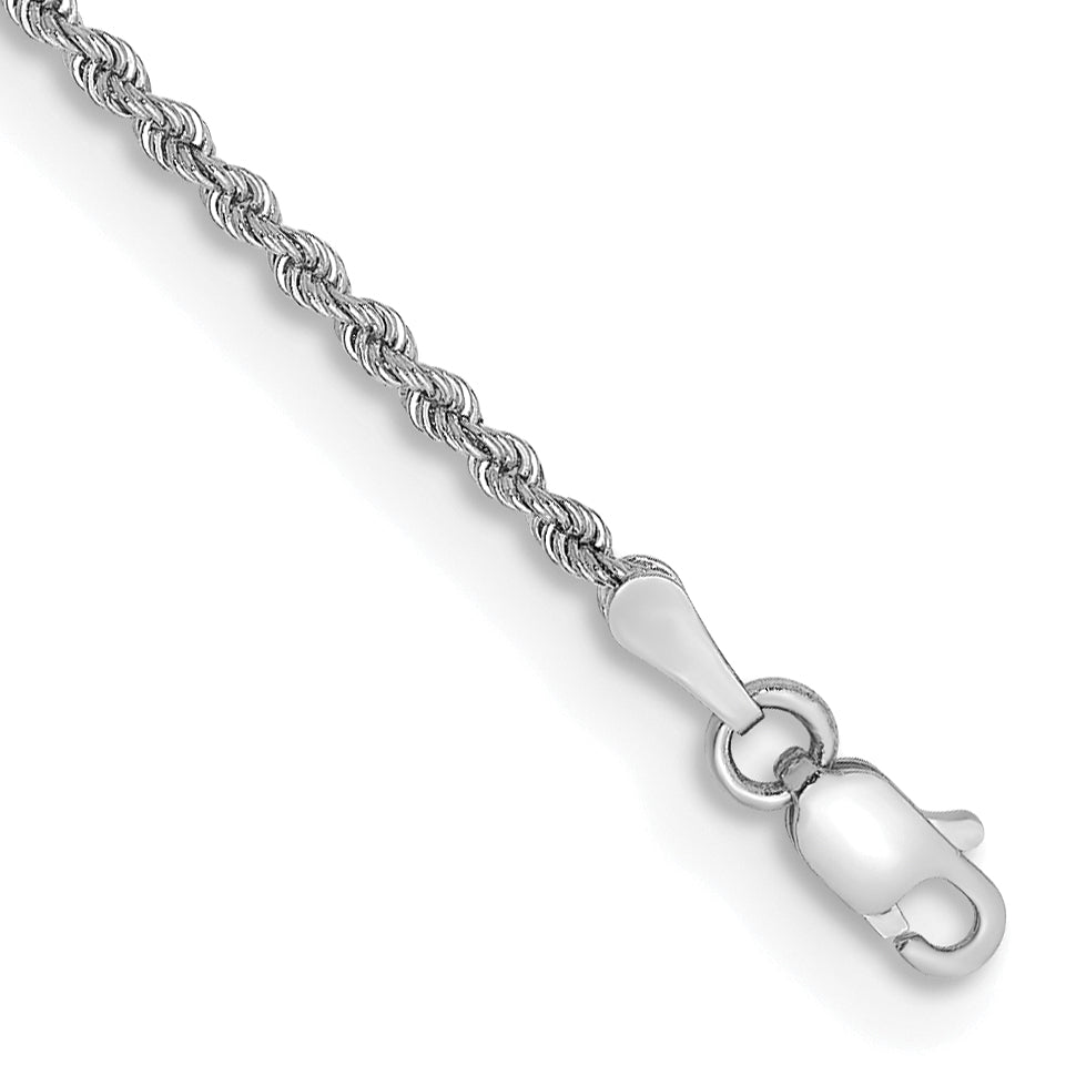 14k White Gold 7 inch 2mm Regular Rope with Lobster Clasp Chain Bracelet