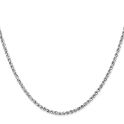 14K White Gold 22 Inch 2.25mm Regular Rope With Lobster Clasp Chain Necklace