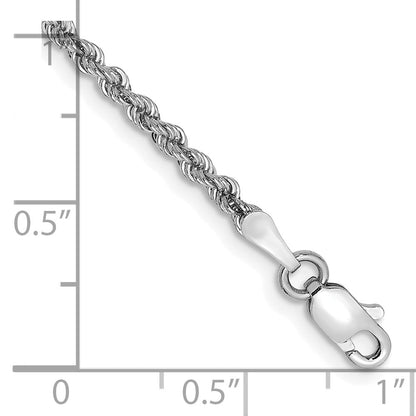 14k White Gold 8 inch 2.25mm Regular Rope with Lobster Clasp Chain Bracelet