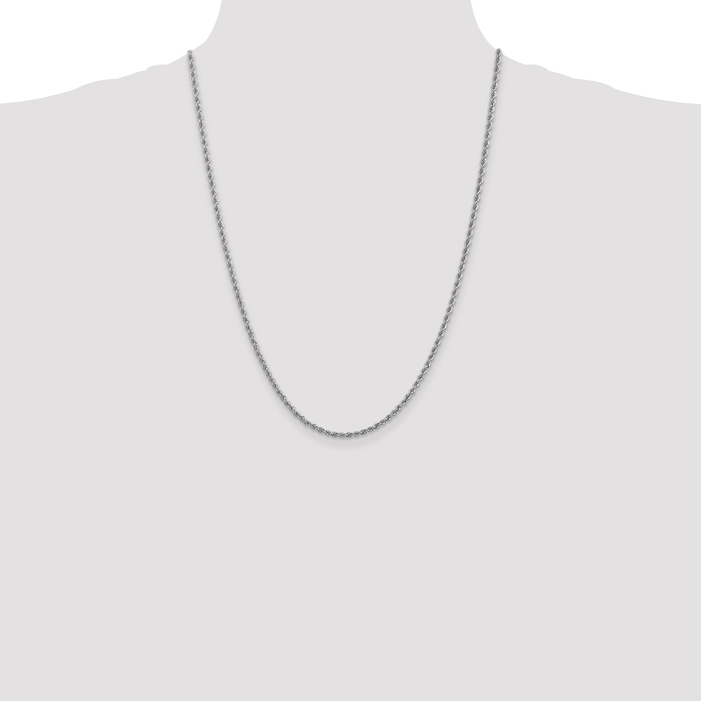 14K White Gold 24 Inch 2.5mm Regular Rope With Lobster Clasp Chain Necklace