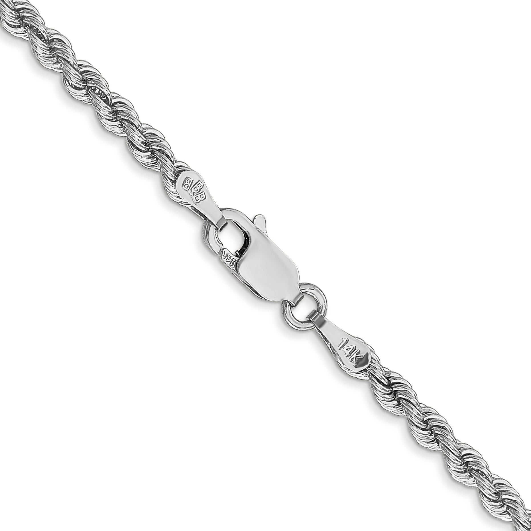 14K White Gold 16 Inch 2.75mm Regular Rope With Lobster Clasp Chain Necklace