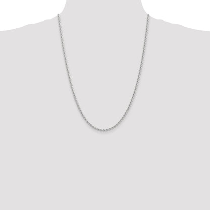14K White Gold 24 Inch 2.75mm Regular Rope With Lobster Clasp Chain Necklace