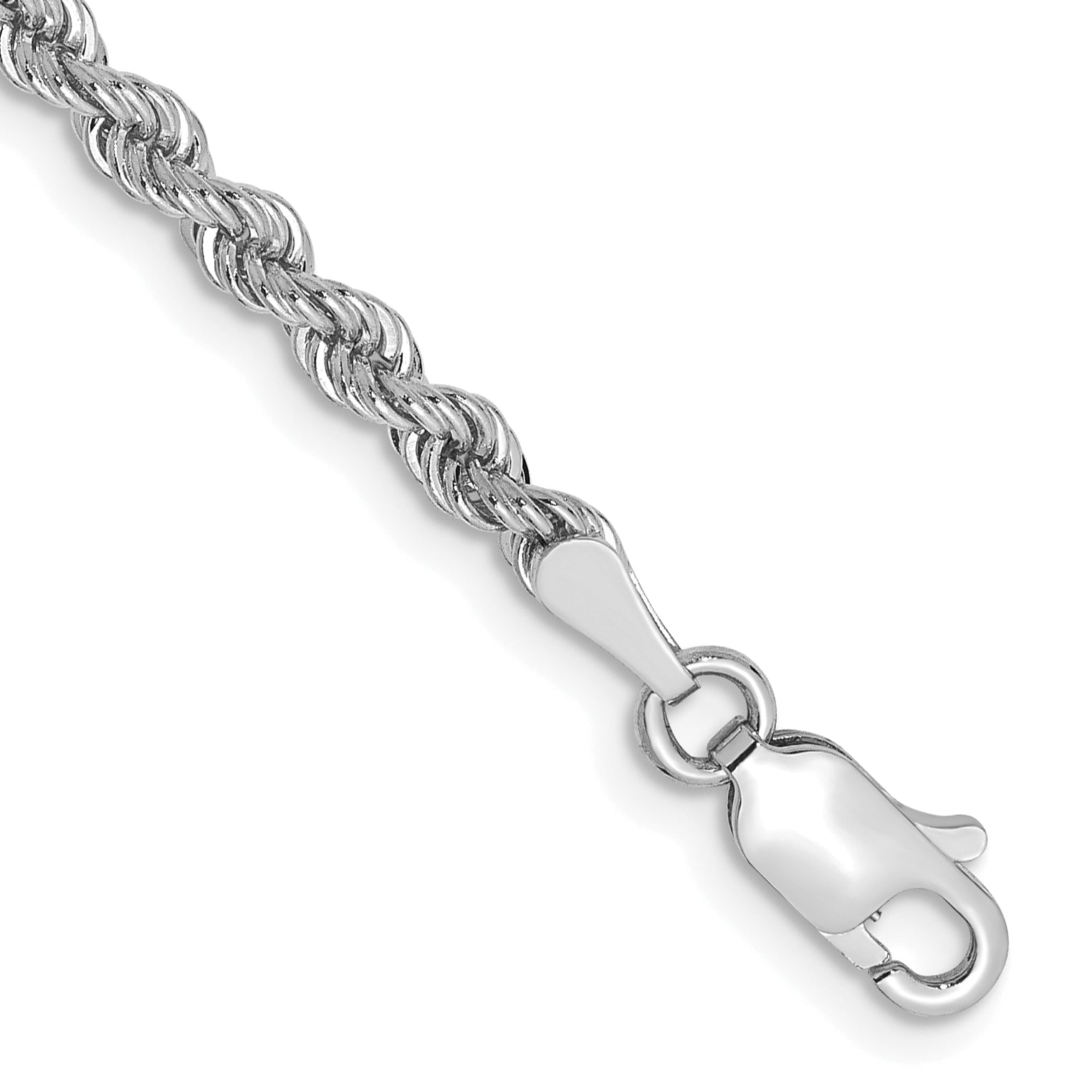 14k White Gold 8 inch 2.75mm Regular Rope with Lobster Clasp Chain Bracelet