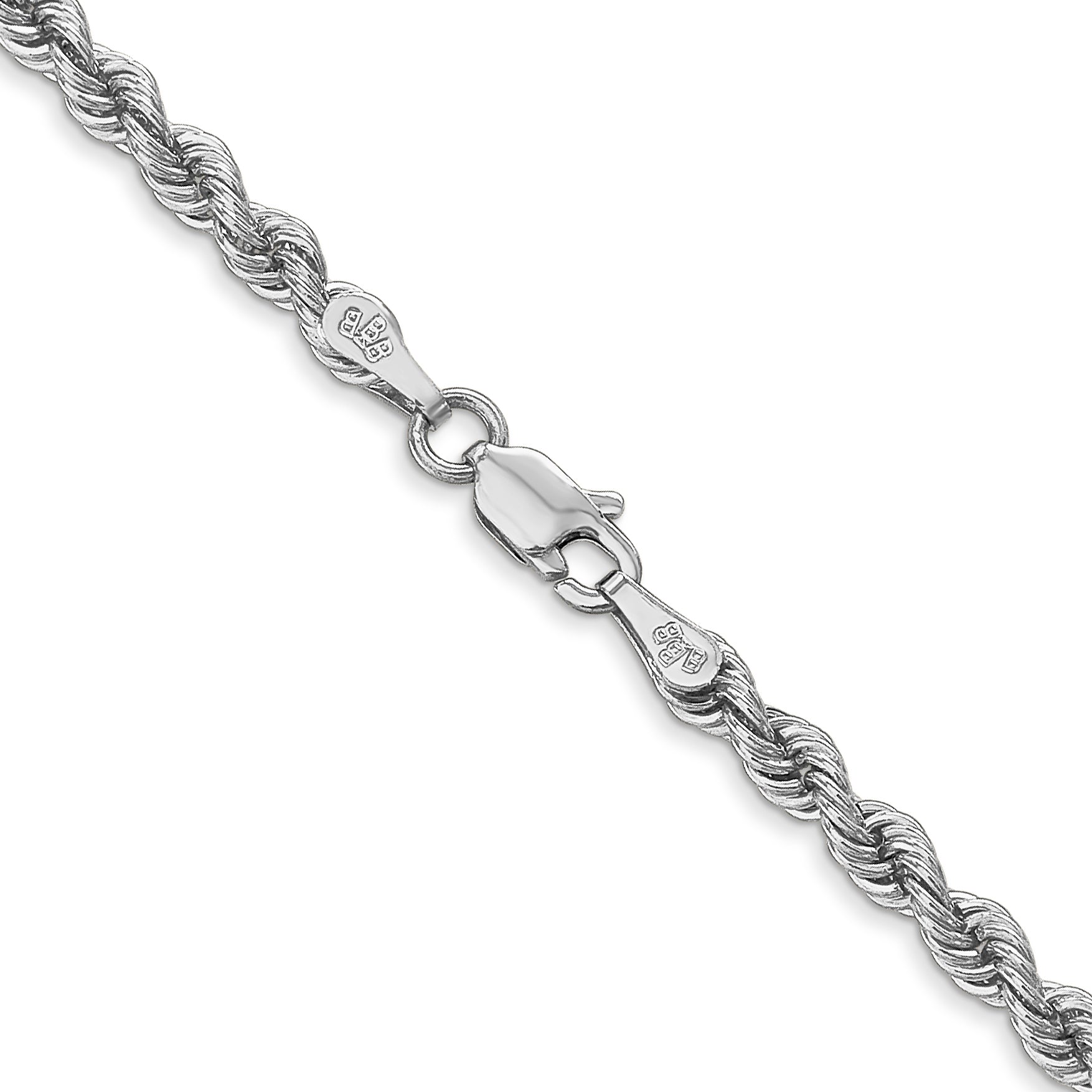 14K White Gold 18 Inch 3mm Regular Rope With Lobster Clasp Chain Necklace