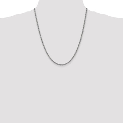 14K White Gold 22 Inch 3mm Regular Rope With Lobster Clasp Chain Necklace