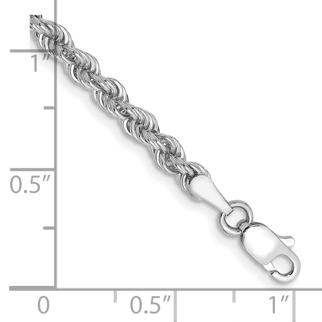 14k White Gold 7 inch 3mm Regular Rope with Lobster Clasp Chain Bracelet