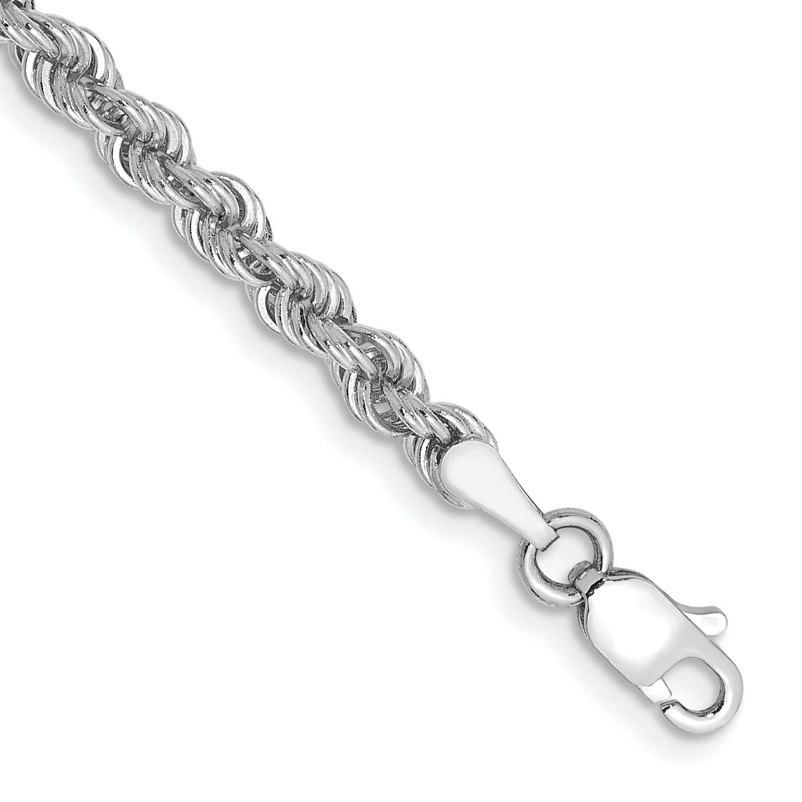14k White Gold 7 inch 3mm Regular Rope with Lobster Clasp Chain Bracelet