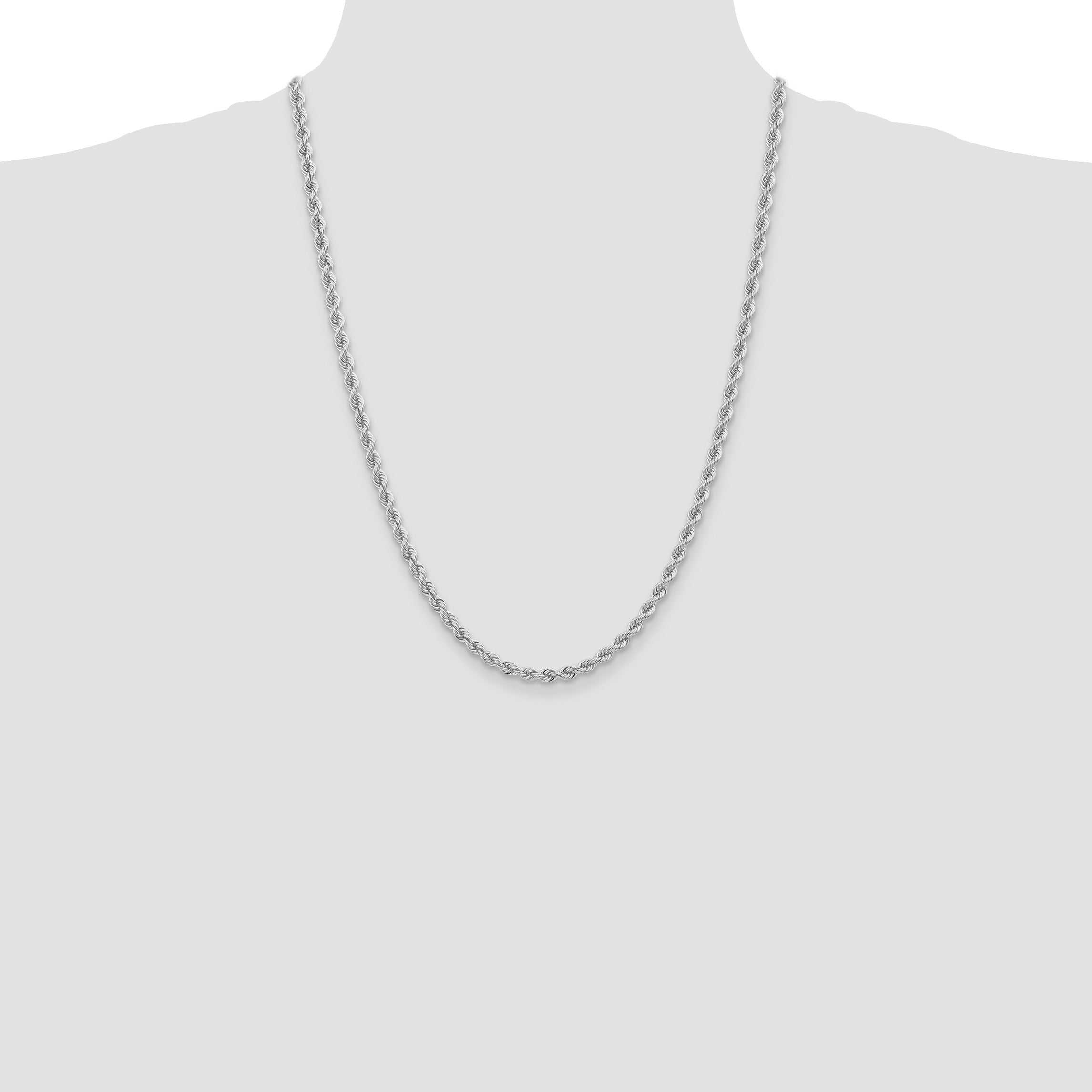14K White Gold 24 Inch 4mm Regular Rope With Lobster Clasp Chain Necklace