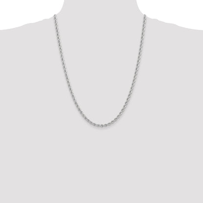 14K White Gold 24 Inch 4mm Regular Rope With Lobster Clasp Chain Necklace
