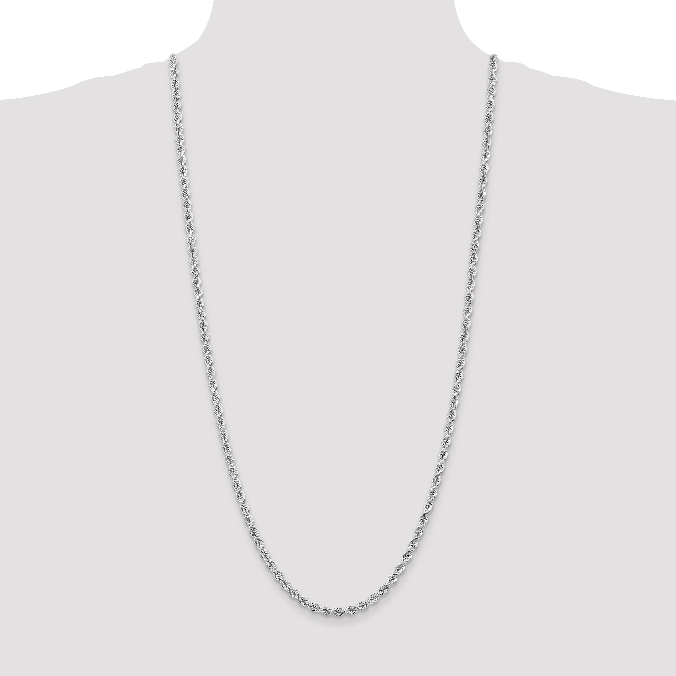 14K White Gold 30 Inch 4mm Regular Rope With Lobster Clasp Chain Necklace