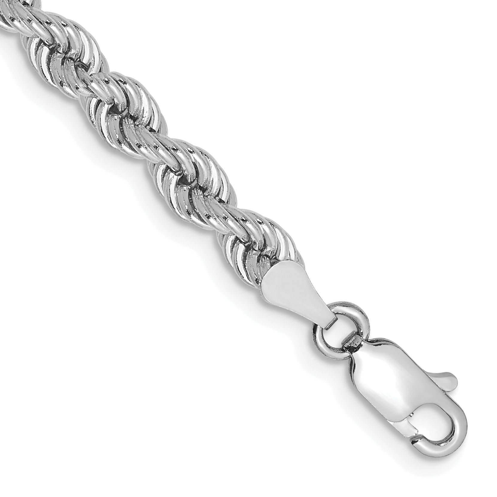 14k White Gold 7 inch 4mm Regular Rope with Lobster Clasp Chain Bracelet