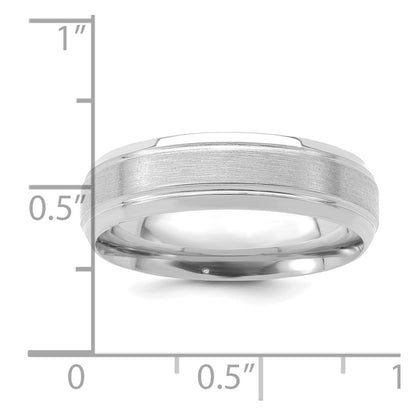 14K White Gold 6mm Standard Weight Comfort Fit Brushed Satin/Polished Line Edge Wedding Band