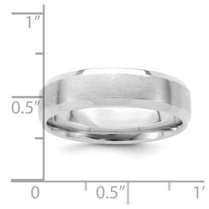 14K White Gold 6mm Lightweight Comfort Fit Brushed Satin With Polished Beveled Edge Wedding Band