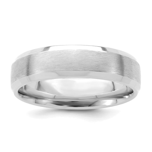 14K White Gold 6mm Lightweight Comfort Fit Brushed Satin With Polished Beveled Edge Wedding Band