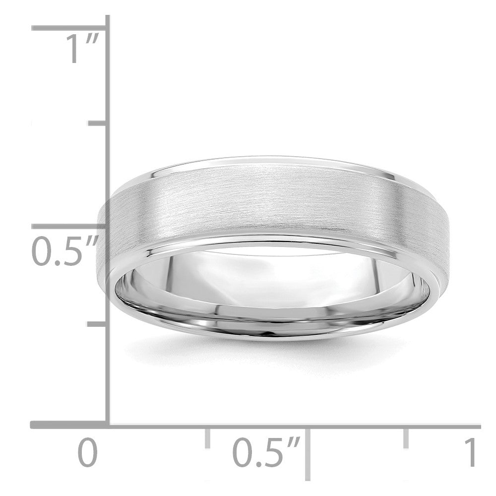 14K White Gold 6mm Lightweight Comfort Fit Brushed Satin/Polished Stepped Edge Wedding Band