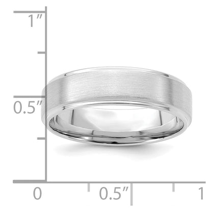 14K White Gold 6mm Lightweight Comfort Fit Brushed Satin/Polished Stepped Edge Wedding Band