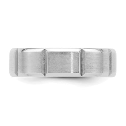 14K White Gold 6mm Lightweight Comfort Fit Brushed/Polished Beveled Edge With Vertical Lines Wedding Band