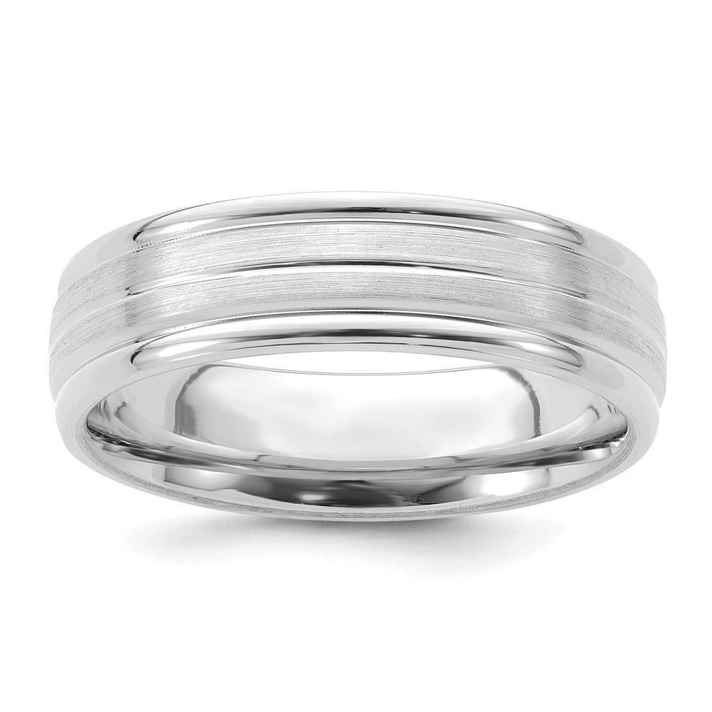 14K White Gold 6mm Standard Weight Comfort Fit Brushed Satin With Center Line Fancy Wedding Band