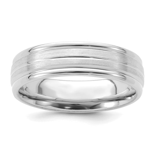 14K White Gold 6mm Lightweight Comfort Fit Brushed Satin With Center Line Fancy Wedding Band