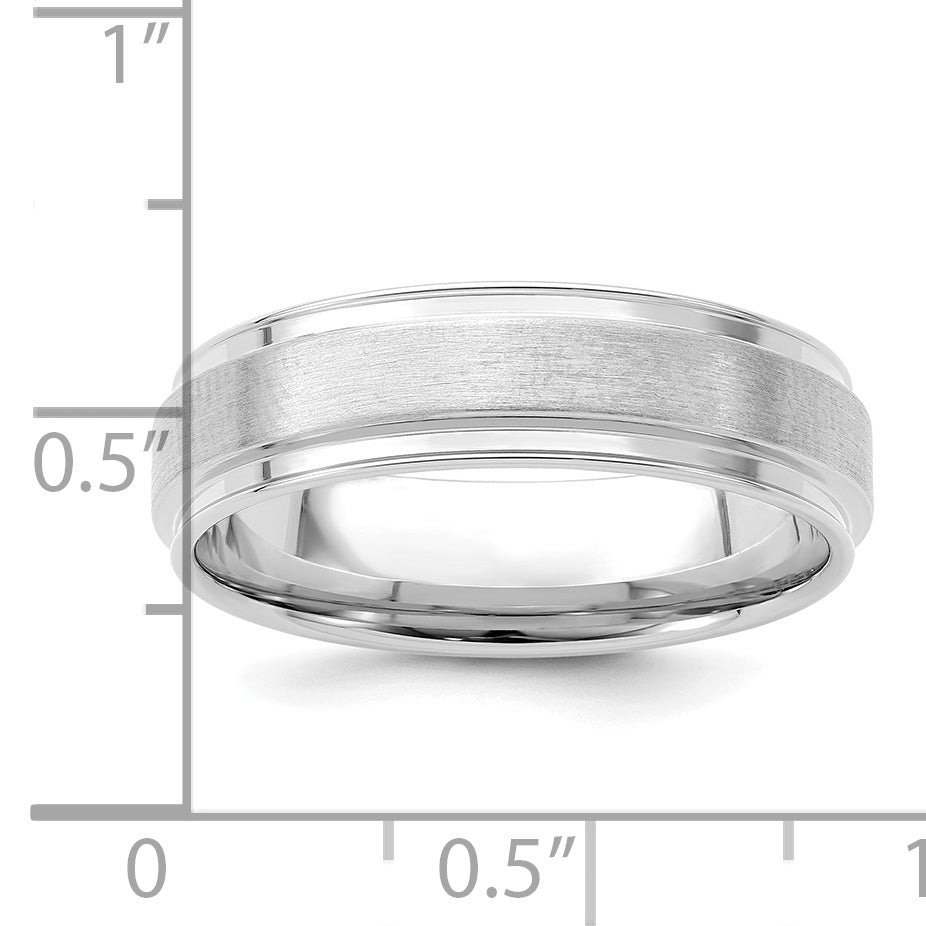14K White Gold 6mm Heavyweight Comfort Fit Brushed Satin Fancy Wedding Band