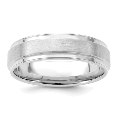 14K White Gold 6mm Heavyweight Comfort Fit Brushed Satin Fancy Wedding Band