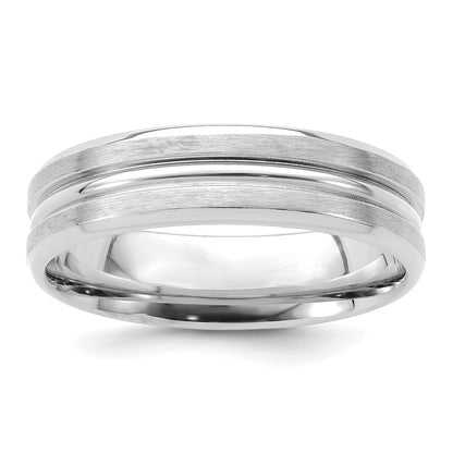 14K White Gold 6mm Standard Weight Comfort Fit Brushed Satin With Center Groove Wedding Band
