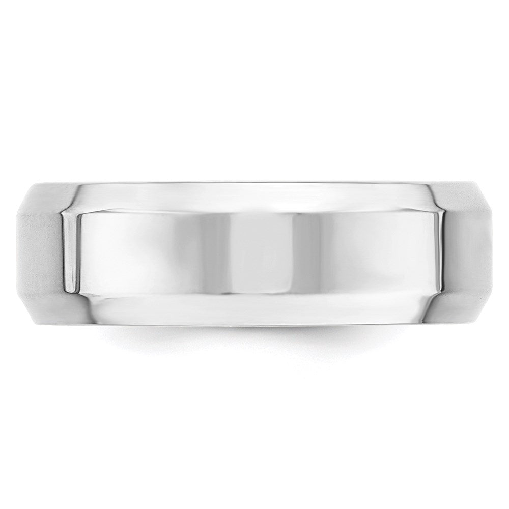 14k White Gold 7mm Beveled Edge Comfort Fit Wedding Band Ring