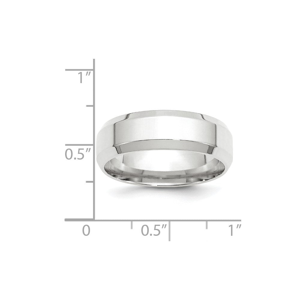 14k White Gold 7mm Beveled Edge Comfort Fit Wedding Band Ring