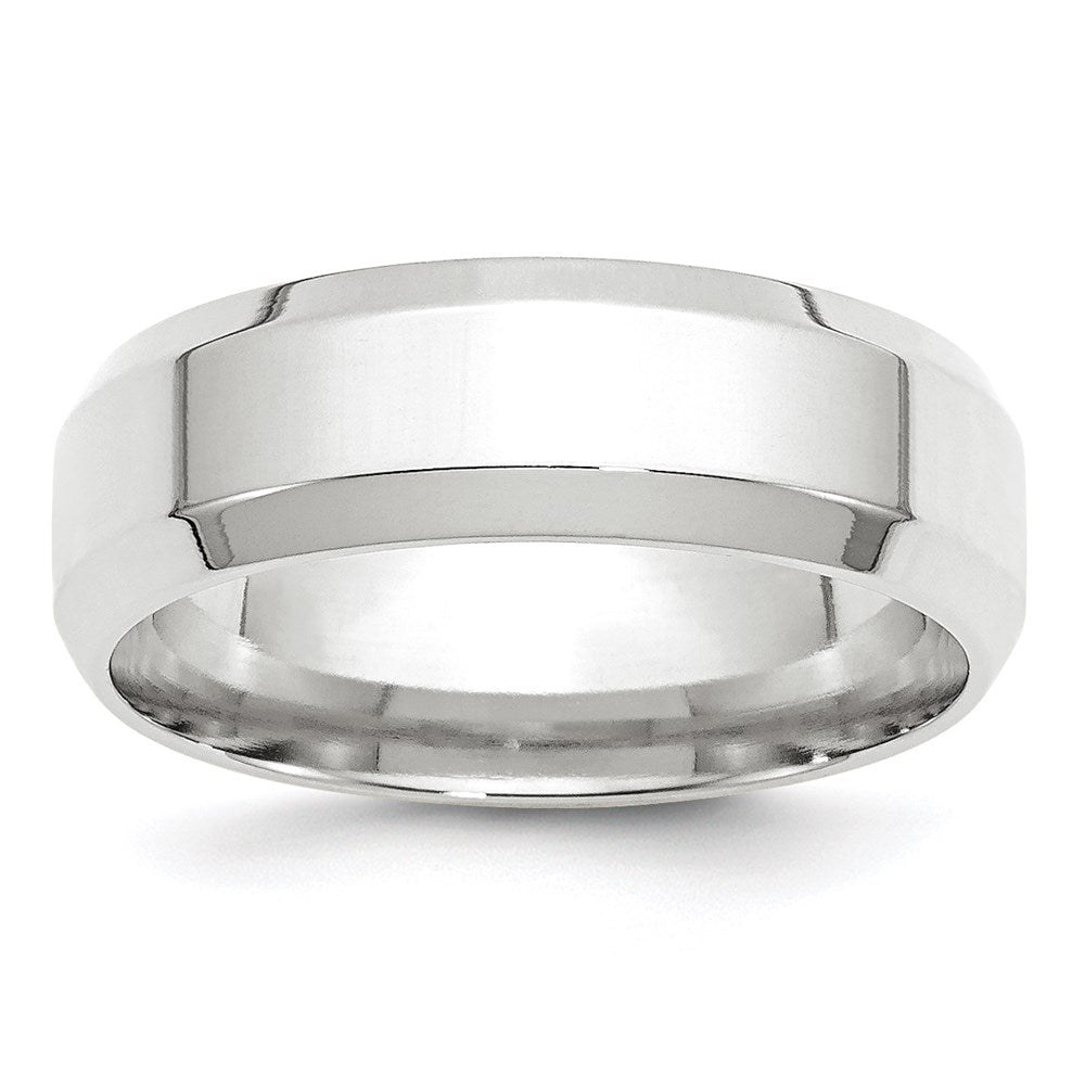 10k White Gold 7mm Beveled Edge Comfort Fit Wedding Band Ring